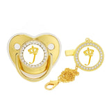 New 26 letters gold diamond crown 0-3 years old baby soother newborn teethers toys with chain clip food grade does not lose colo